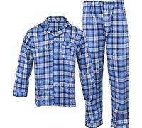 New Mens Traditional Flannel Cotton Pyjamas Set Sleeping Night Gift PJ (M, Navy/Blue)