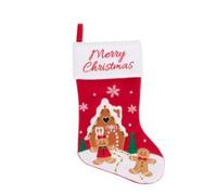 New Merry Christmas Gingerbread Stocking With Convenient Hanging Loop and Ample Storage Space, Adds A Dash of Festive Cheer to Any Room, Complements A Variety of Holiday Decor - Red
