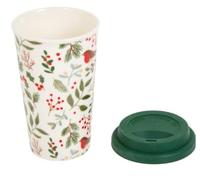 New Merry Robin Ceramic Travel Mug with Lid, Start Every Winter Journey with Festive Cheer, Brings Together Holiday Spirit and Everyday Convenience, Ensures Drinks Stay hHtter for Longer - - White