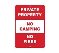 New Metal Aluminum Sign Private Property No Camping No Fires Red Color Tin Sign 8x12 Inch