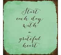 New Metal Aluminum Sign Start Each Day With A Grateful Heart Novelty Square Rusty Frame Chill Background Brown Lettering Tin Sign 8X12 Inch