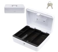 New Metal Petty Cash Box With 2 Keys Steel Cash Safe Box Cash Deposit Coin Tin Money Safe Box Security Organiser Removable Change Tray For Perfect Secure Storage (White, 8 inch)
