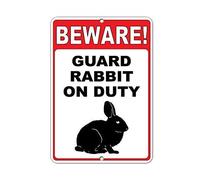 New metal sign aluminum sign beware! Guard rabbit on duty quote sign for outdoor & indoor For Home Bathroom Restaurants Kitchen Garden Cave Garage Office Bar Cafe 8×12 INCH