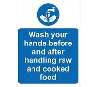 New Metal Sign Aluminum Sign Hygiene Catering Wash Your Hands Before and After Handling Raw and Cooked Food Safety Sign for Outdoor & Indoor 12" x 8"