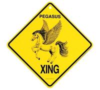 New Metal Tin Sign Pegasus Xing Caution Warning Crossing Sign for Indoor Outdoor Wall Decor 8x8 Square Sign