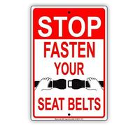 New Metal Tin Sign Stop Fasten Your Seat Belts Safety Reminder Warning Notice Plate for Outdoor & Indoor 12" x 8"