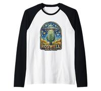 New Mexico Alien UFO Abduction Cactus Under Starry Night Raglan Baseball Tee