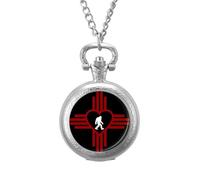 New Mexico Bigfoot State Flag Men's Pocket & Fob Watches Silent Ticking Quartz Alloy Chain Watch for Daily Use Silver-Style