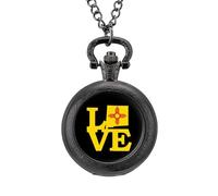 New Mexico Flag Love Vintage Pocket Watch Alloy Pendant Watches Necklace Gift for Men Women Black-Style