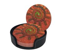 New Mexico Southwest USA Circular Serpent Snake Sun Metal Flickr Pu Leather Coaster Set of 6 for Drinks with Holder Cups Place Mats for Home Decor Round Mat Pad for Cups Mugs