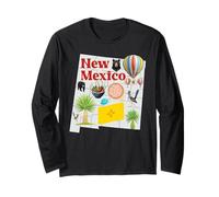 New Mexico State Map Hot Air Balloon Yucca Black Bear Long Sleeve T-Shirt
