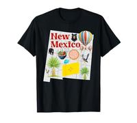 New Mexico State Map Hot Air Balloon Yucca Black Bear T-Shirt