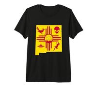 New Mexico State Map with Zia Symbol and Famous Icons Premium T-Shirt