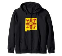 New Mexico State Map With Zia Symbol And Famous Icons Zip Hoodie