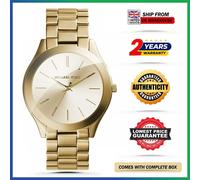 New Michael Kors MK3179 Slim Runway Stainless Steel Gold Strap Womens Watch 42mm