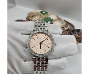 NEW MICHAEL KORS MK3218 WOMEN'S WATCH SILVER STRAP SILVER PINK DIAL SILVER CASE