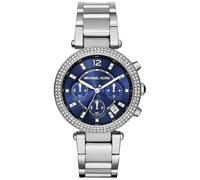 New MICHAEL KORS MK6117 Parker Silver Strap Blue Dial Crystal Womens Watch 39mm