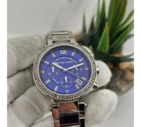 NEW MICHAEL KORS MK6117 WOMEN'S WATCH SILVER STRAP BLUE DIAL SILVER CASE