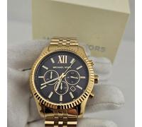 NEW MICHAEL KORS MK8286 MEN'S WATCH GOLD STRAP BLACK DIAL GOLD CASE
