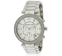 NEW MICHAEL KORS PARKER SILVER TONE CHRONOGRAPH,CRYSTAL BRACELET WATCH-MK5353