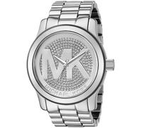 NEW MICHAEL KORS RUNWAY SILVER TONE,CRYSTAL PAVE,LOGO,OVERSIZED WATCH MK5544