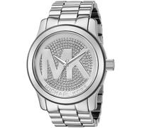 NEW MICHAEL KORS RUNWAY SILVER TONE,CRYSTAL PAVE,LOGO,OVERSIZED WATCH MK5544
