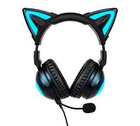 NEW MIKO-V Wireless Cat Ear Headphones (12 Color Changing) Seven Blink Mode, With Connectable Attachable HD Mic & Mic mute button,3.5mm Jack, Gaming for PS4, PS5, Xbox One, PC, Phone (Black)