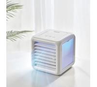 New||Mini Air Cooler with Built-In Rechargeable Battery, 3 Speed Settings, 8 LED Colour Modes, USB Power Cable, 160x160x170mm||