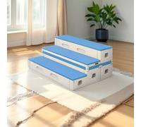 New Mobile Flip-Folding Steps, School Music Classroom Three-Tier Dance,Foldable Movable Staircase Step Risers,PE Plastic Choir Stage(Sky Blue)