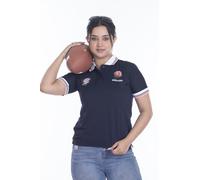 New Model UK Women England Rugby Fan Supporter T Shirt Button Down Collar Style Short Sleeve Size 8-10 to 24-26 (S to XXL) (M, Navy Blue)