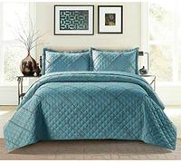 New Modern 3PCs Beautiful Check Embossed Quilted Bedspread/Comforter Set Bed Throw with Pillow Case (Blue Raffle, Super King)