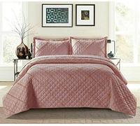New Modern 3PCs Beautiful Check Embossed Quilted Bedspread/Comforter Set Bed Throw with Pillow Case (Pink Raffle, Single)