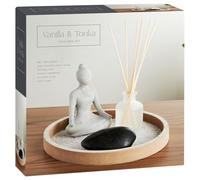 New Modern And Stylish Vanilla & Tnka Diffuser Set Includes Diffuser With Reeds,Wooden Tray,Buddha Ornament,Polished Stone & White Sand Perfect Addition To Your Home Decor Gift -A27