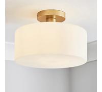 New Modern, Clean and Bright Design Opal Gold Glass Semi Flush Ceiling Light & White Disc Shaped Glass Ideal for Hallways Home Decor