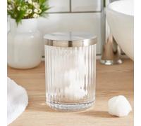 New Modern Ribbed Glass Storage Jars With Rust Proof Stainless Steel Lid Perfect For Stylishly Storing Cotton Swabs, Cotton Balls, Cosmetic Pads, Bath Salts Bathroom Decor - M52
