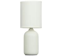 New Modern Simply Ceramic Ribbed Base with Stylish Polyester Shade Table Lamp Perfect for Side Table or Desk Lamp Office Home Decor (Neutral) - A39