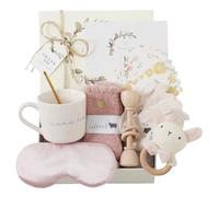 New Mom & Baby Gift Basket | Pregnancy & Baby Shower Gifts for First-Time Moms | Pink Mama Bear Mug & Bunny Rattle Gift Set