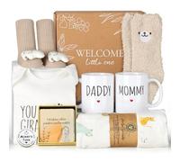 New Mom Gifts for Women, 9pcs Pregnancy Gifts for Expecting Mom, Cute Baby Gifts New Parents Gifts for Couples w/Mom and Dad Mugs for Gender Reveal Baby Shower First Time Mom to be Gifts(Khaki)