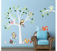 *** New *** Monkey Tree Squirrels Forest Mushrooms Fox Hedgehog Owls Birds Baby Room Beautiful Room Decoration. Wall Mural Art Deco. Livingroom Sticker Home Wall Decor Decoration Decals