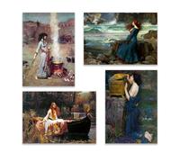 New Moon Canvas John William Waterhouse Unframed Prints 4x A3 Wall Art Posters - Print Ideal For Photo Picture Frames Magic Circle Lady Shallot Miranda Tempest Pandoras Box (4 x A3 420x297mm)