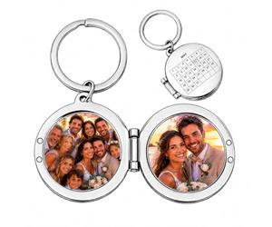 New Moon Canvas Personalised Photo Calendar Keyring | Custom 2 Photo Keyring with Optional Engraved Message | Special Date Heart Gift Box | Anniversary Birthday Wedding Gift for Couples