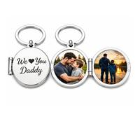 New Moon Canvas Personalised Photo Keyring Locket Custom Picture Keychain Gift Engraved Message Double Sided Memory Keyring Birthday Anniversary Bespoke Gift for Mum Dad Family Couple