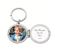 New Moon Canvas Your Picture and Message Custom Personalised Keyring Keychain Polished Metal Chrome Style Key Ring Key Chain Present Anniversay Wedding Birthday Gift For Christmas