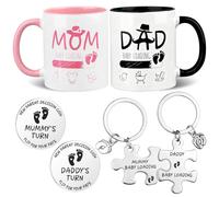 New Mum Dad Coffee Mugs Set with Decision Coin Keychain Pregnancy Gifts for Expecting Mummy and Daddy to Be Gifts Funny Decision Coin for New Parents Frist Time New Mummy Daddy Gift for Baby Shower