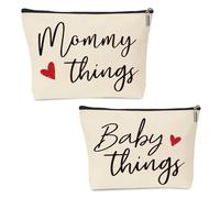 New Mum Gifts, White Linen Cosmetic Bags for New Mums with Double Sided Print, Mum to Be Gifts for Baby Shower Hospital Bag Christmas Birthday, 25x16x7cm
