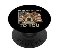 New My Heart Belongs To You Dog and USA Flag Retro Design PopSockets Adhesive PopGrip