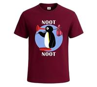 New Noot Noot Pingu Cotton Graphic Tees Mens T-Shirt Gift Party Novelty Top Tee(Maroon, S)