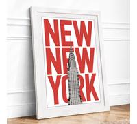 New Now York Typography Framed Wall Art Print A3 (42×29.7cm) White, Wall Decor for Living Room, Bedroom, Office & Home, Ready to Hang, Art Gift