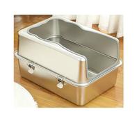 New Open Stainless Steel Cat Litter Box with Extra Large Space Edge Protection Strip Suitable for Big Cats and Fat Cats, All stainless steel splash-proof design, easy to cle(Size:23.62x15.75x11.81in)