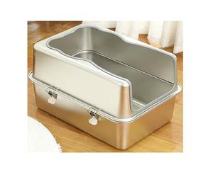 New Open Stainless Steel Cat Litter Box with Extra Large Space Edge Protection Strip Suitable for Big Cats and Fat Cats, All stainless steel splash-proof design, easy to cle(Size:23.62x15.75x13.78in)